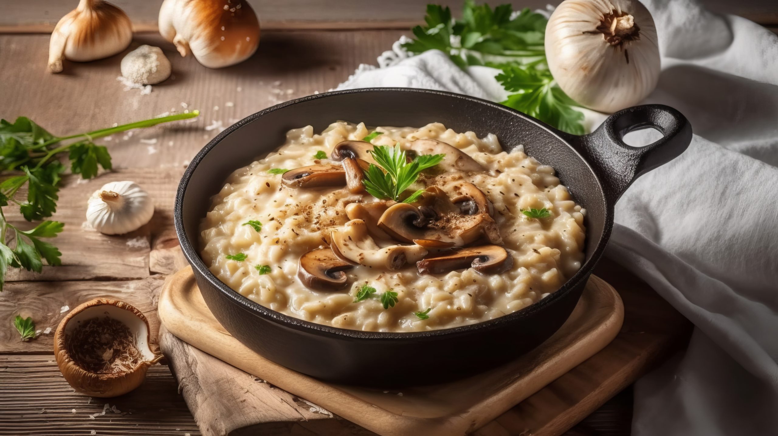 Risotto poulet champignons